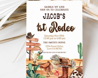 Cowboy birthday invitation, Wild west birthday, EDITABLE rodeo 1st birthday Invitation, First rodeo birthday invite, saddle up birthday 34A