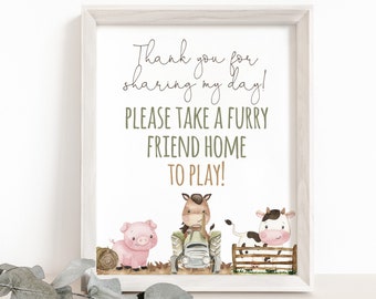 farm birthday decorations, Thank you for sharing my day sign, farm animals party printables, barnyard party sign, Farm Thank you Sign - 11E