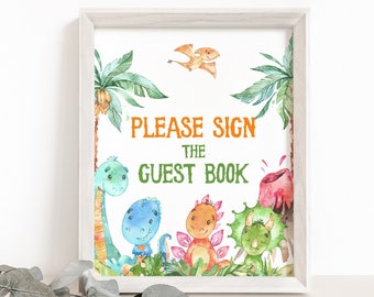 Please Sign the Guest Book, Dinosaur Guest Book sign, Dinosaur party decor, Guestbook sign, Dino Birthday, Boy baby shower decoration - 08A