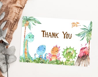 Dinosaur thank you cards, Digital download flat 4x6 card, Dinosaur party printables, Dino Birthday thank you note, Dino Thank you Card - 08A