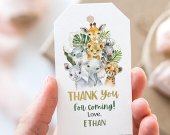 Etiquetas de agradecimento editáveis de animais Safari, etiquetas para festa Safari para impressão, etiquetas para lembranças Safari, decorações de aniversário na selva, etiquetas para festas na selva - 35A