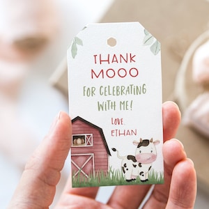 Cow Thank You Tags, Editable Farm favor Tags, Cow  Birthday Decorations, Farm Party Printable Labels, Cow Gifts Tags, Barnyard party - 11i