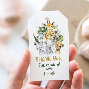 Étiquettes modifiables de remerciement animaux de safari, Safari Party imprimable, étiquettes de faveur Safari, décorations d&#39;anniversaire dans la jungle, étiquettes de fête dans la jungle - 35A