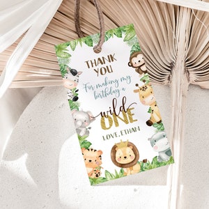 Étiquettes Wild One, décorations d&#39;anniversaire dans la jungle, étiquettes de remerciement safari, étiquettes de fête dans la jungle, étiquettes pour cadeaux Safari, étiquettes fêtards - 35E