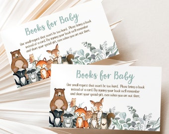 Libros del bosque para solicitud de bebé, Inserto de invitación al baby shower de animales del bosque, Traiga un libro en lugar de una tarjeta, Tarjeta de libros para bebés - 47J1