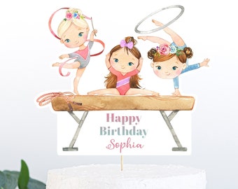 EDITABLE Gymnastic cake topper, Girl Gymnastic birthday decorations, Gymnastic Centerpiece, Gymnastic party decor, Gymnastic Birthday - 99A