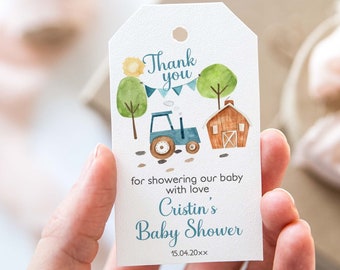 Tractor Thank you tags, Farm Thank You Tags, Barnyard Baby Shower Decorations, Farm Baby shower, Printable Label, Baby shower Gift Tags  11F