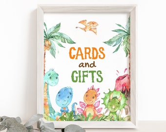 Cards and Gifts sign, Dinosaur party decor, Gifts table sign, Dino Birthday, Boy baby shower decoration, Instant Download - 08A