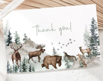 Woodland thank you cards, Forest Thank you Note, Digital download flat 4x6 card, Woodland party printables, Woodland thank you note - 47H