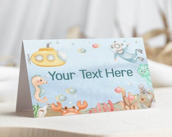 Under the sea place cards, Ocean birthday decorations, Sea baby shower decor, Under the sea Food Labels, Dessert table tent cards - 44A