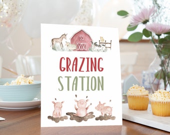 Grazing Station sign, Farm birthday printables, Food table signs, Farm party sign, Boy baby shower decorations, Barnyard bash - 11B