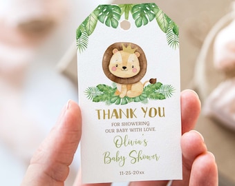 Lion Thank You Tags, Editable Safari favor Tags, Safari Baby Shower Decorations, Printable Label, Baby Boy shower Gift Tags - 35E