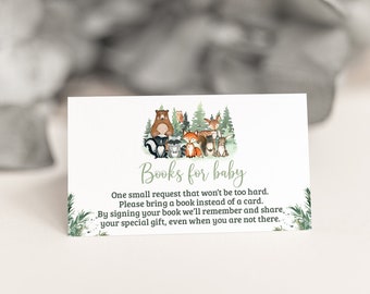 Woodland Books for baby request, Forest animals Baby shower invitation insert, Bring a book instead of a card- 47J2