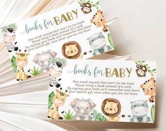Books for baby safari, Jungle Baby shower invitation insert, Safari Book request card, Bring a book instead of a card printable - 35E