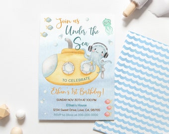 Under the sea birthday invitation, Submarine invitation, Editable Ocean party invite, Underwater birthday party, Instant Download - 44A