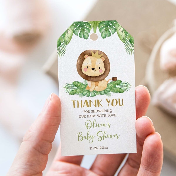 Lion Thank You Tags, Editable Safari favor Tags, Safari Baby Shower Decorations, Printable Label, Baby Boy shower Gift Tags - 35E