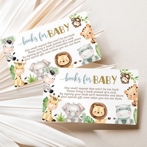 Boeken voor babysafari, jungle-uitnodiging babyshower, kaart met verzoek om safariboek, neem een boek mee in plaats van een afdrukbare kaart - 35E