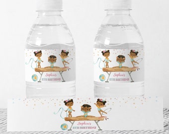 EDITABLE Gymnastic water bottle labels, Gymnastic Birthday decorations, Girl Gymnastic theme party printable labels, Tumbling Party- 99A