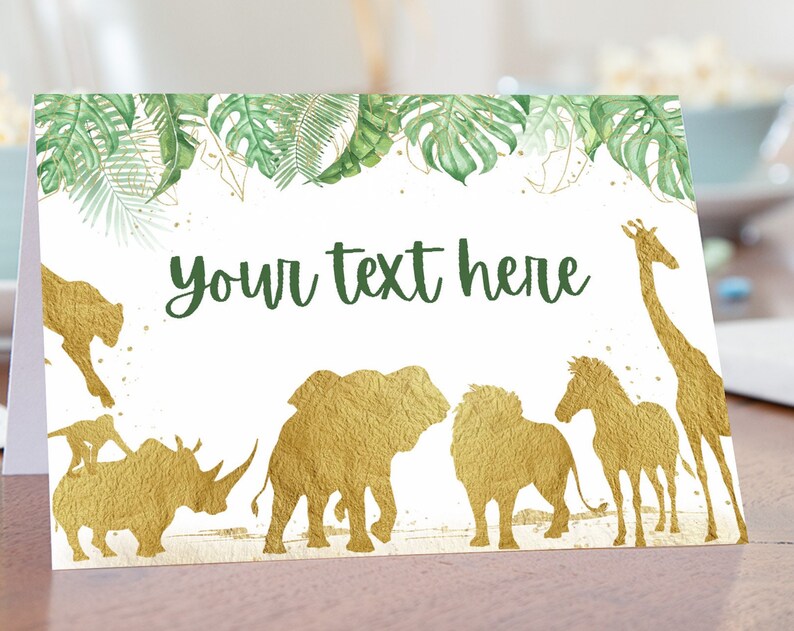 Safari Gold Place Cards Jungle birthday decorations Safari baby shower Jungle theme Food Labels Dessert table tent cards 35K