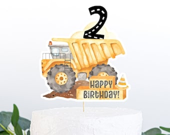 Construction cake topper, Construction 2nd birthday decorations, Construction Centerpiece, Dump truck party decor, Instant Download - 07A