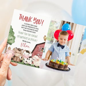 Editable Farm Birthday Thank You Card, Farm thank you note, Barnyard birthday printable, Farm Animals party photo card  - 11I