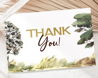 Safari thank you cards, Jungle Thank you Note, Digital download flat 4x6 card, Jungle party printables, Safari Birthday thank you note - 35I