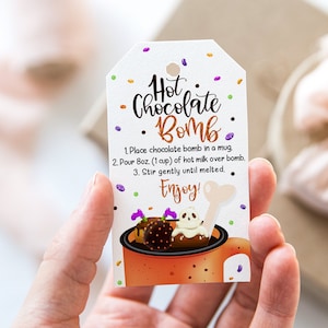 Hot Chocolate Bomb Tags, Halloween Favor Tag, Hot Chocolate Bomb Instructions, Hot Cocoa Labels, Digital Download, Halloween Gift Tags - 115