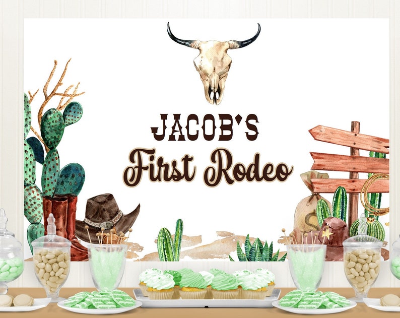 Rodeo Birthday Backdrop Digital Cowboy birthday party decorations first rodeo welcome sign Wildwestern party Rodeo party