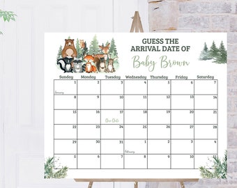 Calendario della data di scadenza del bosco, Download istantaneo, Giochi Baby Shower nel bosco, Indovina la data di scadenza del bambino, Stampabili Baby Shower degli animali della foresta - 47J2