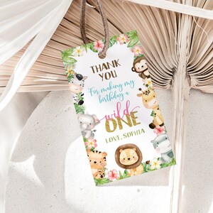Etiquettes Wild One, décorations d&#39;anniversaire dans la jungle, étiquettes de remerciement safari fille, étiquettes fête jungle, étiquettes cadeaux safari, étiquettes fêtards 35E