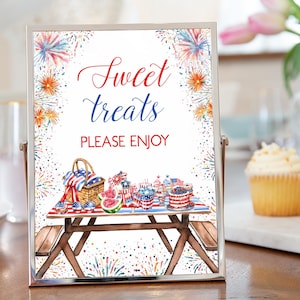 Fourth of July Sweet Treats sign, 4th of July table sign, Patriotic Party Sign, Fourth of July theme party,  Independence Day party - 111C