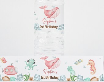 EDITABLE Girl Ocean water bottle labels, Sea Birthday decorations, Under the Sea theme party printable labels, Sea Water Labels - 44A