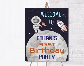 Space Welcome Sign, Instant download, Astronaut birthday decorations, First trip around the sun birthday, Outer Space party printable - 39C