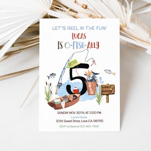 EDITABLE O fish ally five birthday invitation, Boy five birthday party invite, Fishing party printables, Gone fishing party invite - 97A