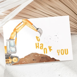 Tarjetas de agradecimiento de construcción, tarjeta plana 4x6 de descarga digital, imprimibles de fiesta en construcción, nota de agradecimiento de cumpleaños de excavadora - 07A