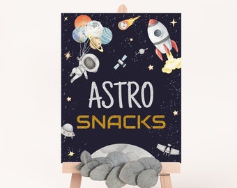 Astro Snacks sign, Galaxy party decor, Snacks table sign, Outer Space Birthday, Planets Table Sign, Astronaut Party, Instant Download - 39C