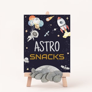 Signo de Astro Snacks, decoración de fiesta Galaxy, letrero de mesa de snacks, cumpleaños del espacio exterior, letrero de mesa de planetas, fiesta de astronautas, descarga instantánea - 39C