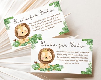 Books for baby safari, Lion Baby shower invitation insert, Safari Book request card, Bring a book instead of a card printable - 35E
