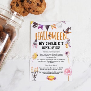 Halloween DIY Cookie Kit Instructions printable card, Flat 3.5&quot;x5&quot; card, Cookie packaging Tag, Halloween Cookie Card, Instant Download - 115