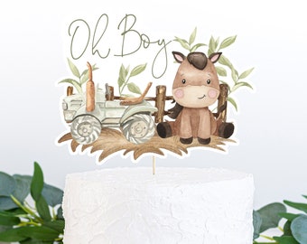 Horse cake topper, greenTractorCenterpiece, It's a Boy cake topper, Farm baby shower decorations, Horse Diaper cake, Horse baby shower - 11E