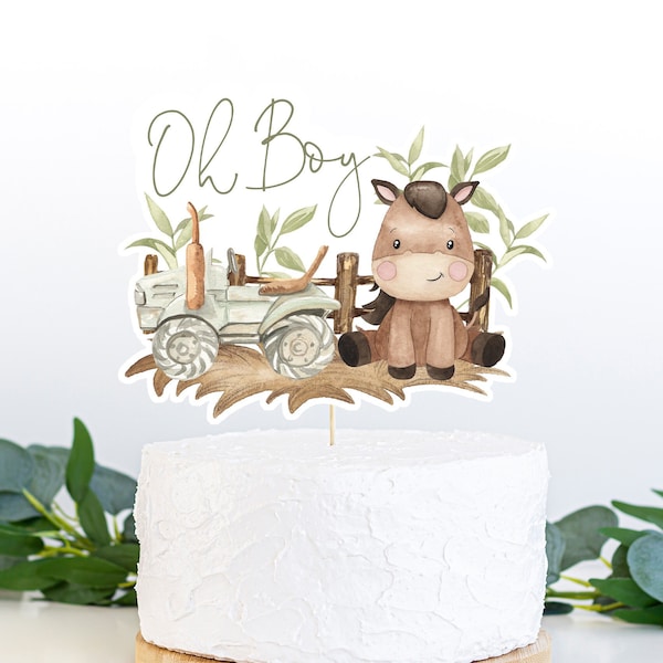 Gâteau de cheval, greenTractorCenterpiece, c'est un gâteau de garçon, décorations de douche de bébé ferme, gâteau de couches cheval, shower de bébé cheval - 11E