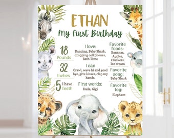 Safari Milestone birthday Poster, Wild One milestone board, Safari 1st birthday decor, Jungle first birthday sign, Instant download - 35A