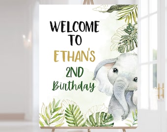 Elephant birthday welcome sign, Safari Welcome Sign, Jungle birthday Welcome, Safari birthday party decor, Jungle party, Elephant party- 35A