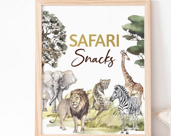Safari snacks party sign, Safari table sign, safari animals birthday decoration, Safari birthday, Jungle baby shower, Zoo party - 35I