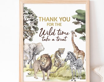 DANKE für das wilde Zeit Zeichen, Safari Zeichen, Safari Tiere Geburtstag Dekoration, Safari Geburtstag, Dschungel Babyparty, Zoo Party - 35I