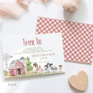 Editable Farm Thank You Card, Farm Birthday Thank You Note, Farm animals birthday printable, Barnyard party thank you card - 11C1