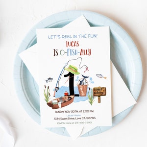 Fishing 1st birthday invitation, O fish ally one invite, The big one birthday invitation, Fishing first birthday, Gone Fishing party - 97A