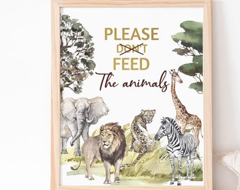 Don't feed the animals Jungle table sign, Safari sign, safari animals birthday decoration, Safari birthday, Jungle baby shower - 35I