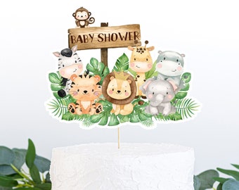 Safari Baby Shower cake topper, centro de mesa imprimible Safari, decoración de mesa de ducha de bebé de la selva, decoraciones de Baby Shower de animales de Safari 35E