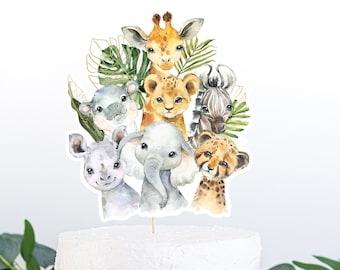 Safari Birthday cake topper, Safari Centerpiece, Jungle animals theme birthday party table decor, Safari animals Birthday decorations - 35A
